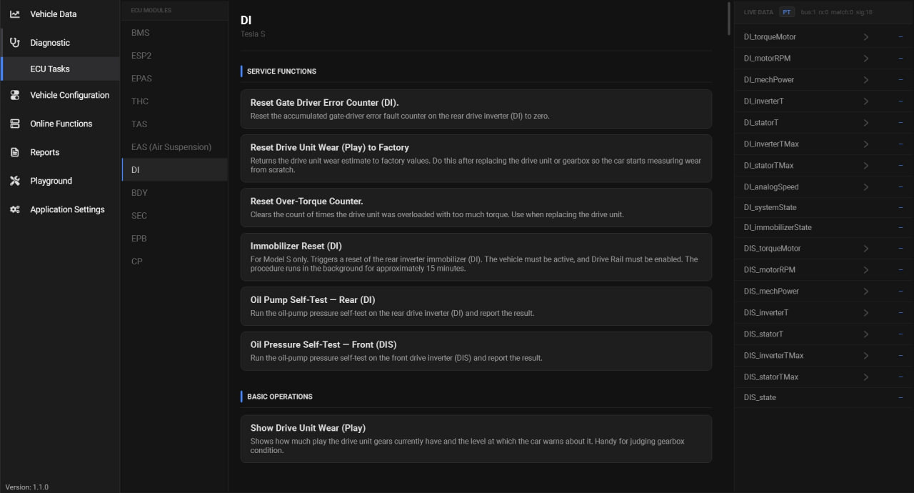 Menú de procedimientos de servicio del inversor Tesla en LOKI PRO